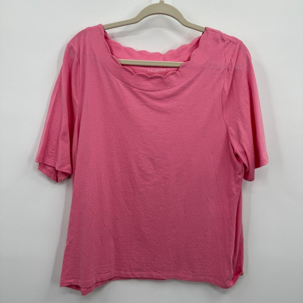 Talbots XL Pink Scallop Boat Neck Pima Cotton Short Sleeve Boat Neck Spring